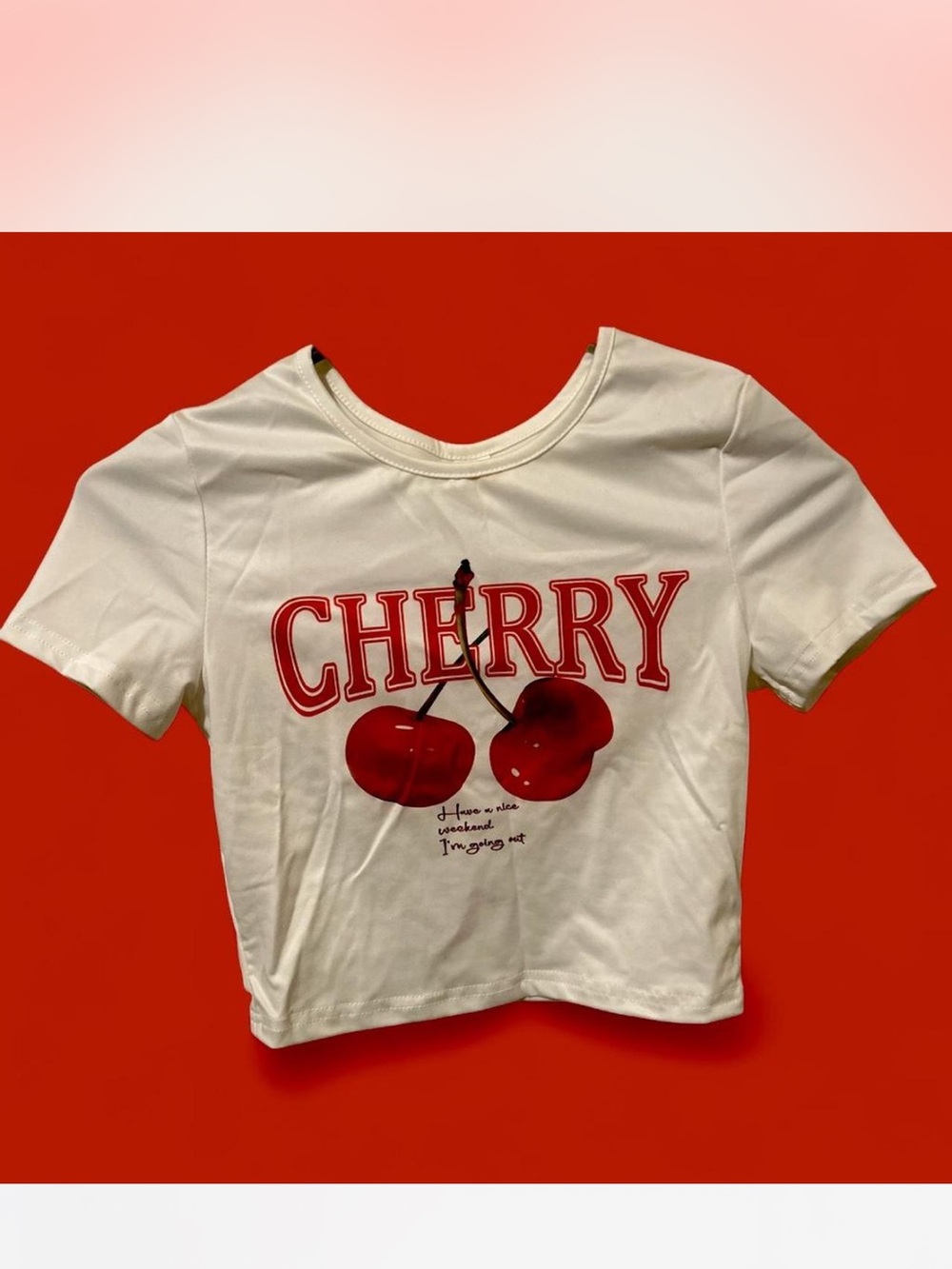Cherry Graphic Crop Tee - White